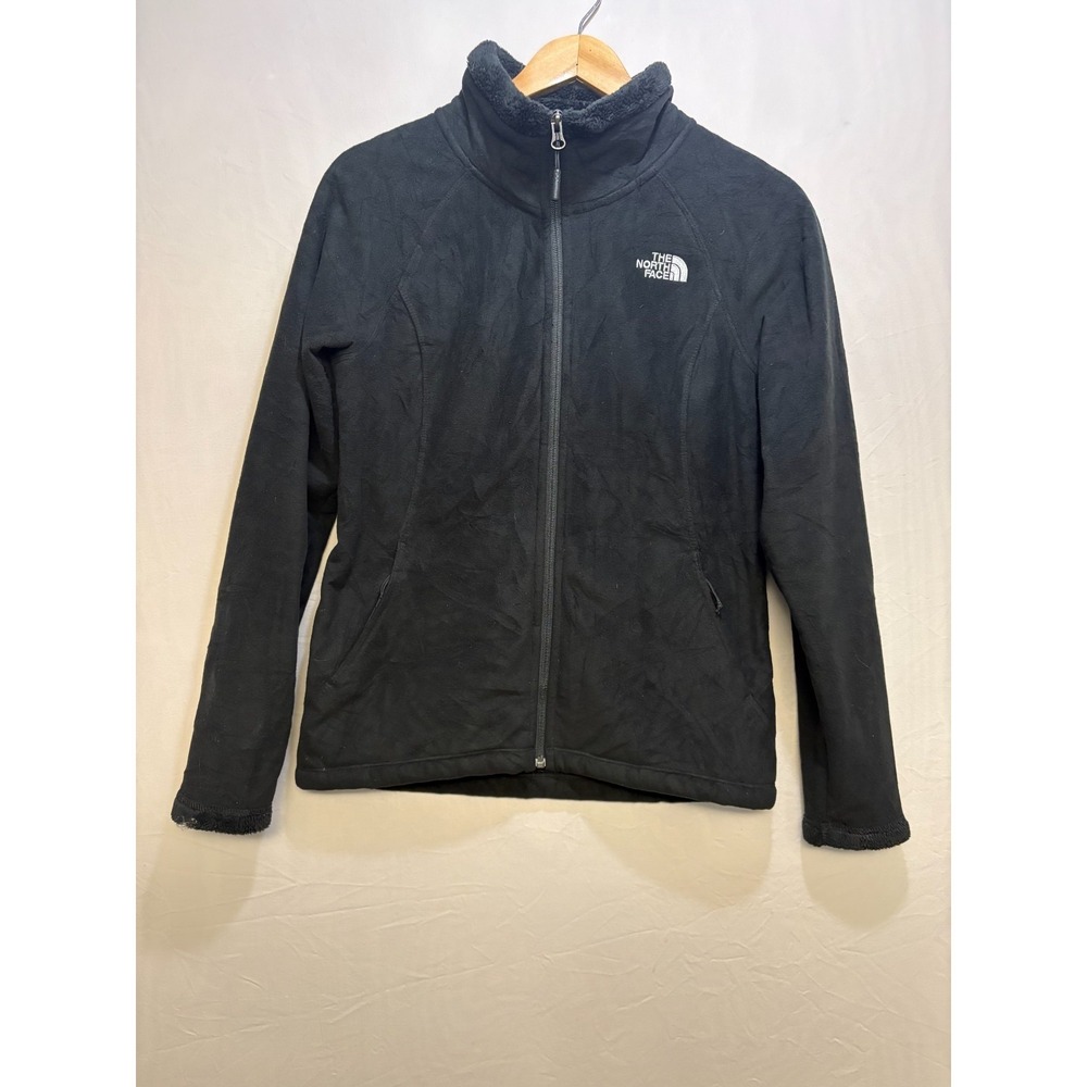 The North Face Full Zip Fleece Jacket Womens Black Logo Raglan Sleeve‎ Outdoor S